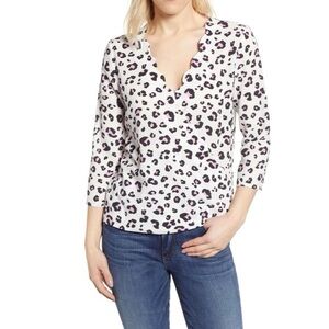 Gibson Leopard Scalloped Wrap Blouse